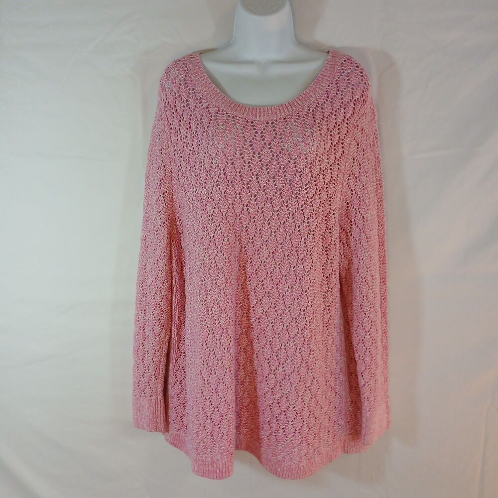 Talbots Sweater Womens  Pink Open Knit Crewneck Sz 2X Casual Travel Work Wear